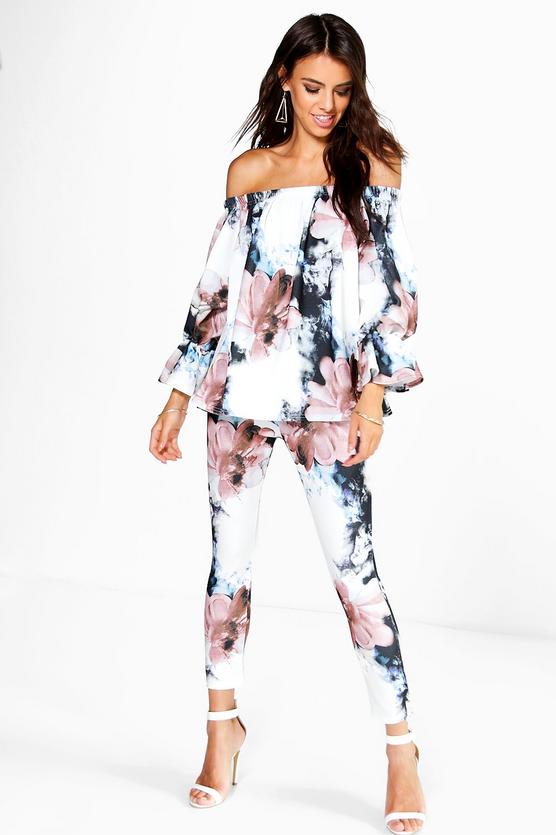 Bonnie Floral Off the Shoulder Top + Skinny Trouser